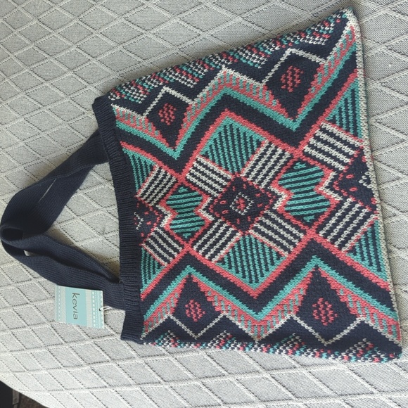 Kevia Multicolor Geometric Knit Square Tote Bag 14"‎ - Picture 5 of 5